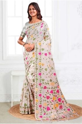 Blanc Sari en lin tissé SR28673