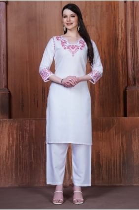 Kurti Palazzo blanc en rayonne brodée KTI2671