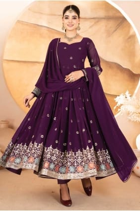Salwar Kameez vin en fausse georgette SK155744