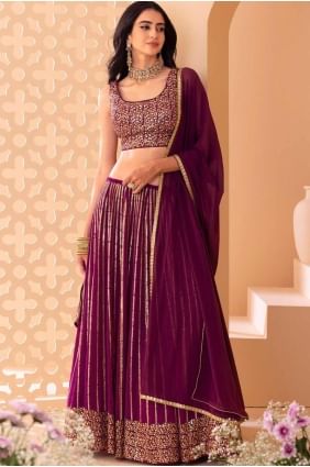 Lehenga choli brodé en georgette bordeaux avec dupatta LC8461