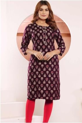 Kurti imprimé numérique en mousseline vin avec dupatta KTI2669