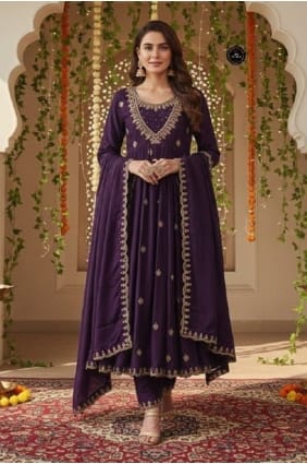 Salwar Kameez bordeaux en soie à sequins avec dupatta AS4273