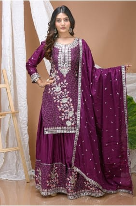 Ensemble palazzo Thread en mousseline de soie couleur vin PZ4426