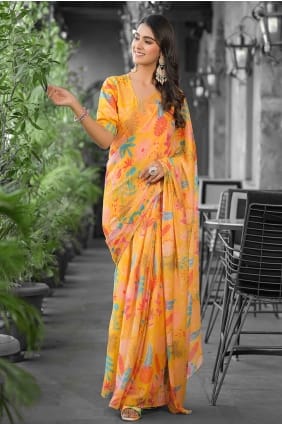Robe en georgette jaune imprimée GW1276