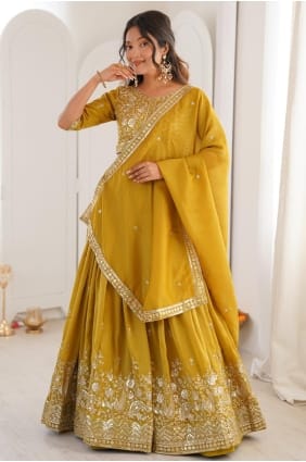 Lehenga Choli à sequins jaune scintillant LC8988