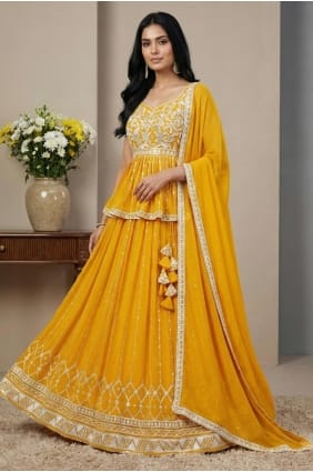 Lehenga choli jaune en georgette synthétique avec dupatta LC8977