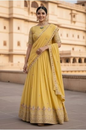 Lehenga Choli en georgette jaune LC8965