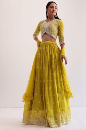 Lehenga choli jaune à sequins en fausse georgette avec dupatta LC9094