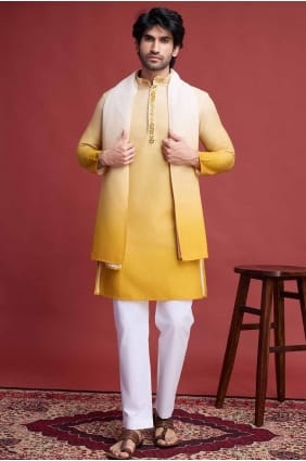 Rayonne jaune miroir hommes kurta avec dupatta KURR396