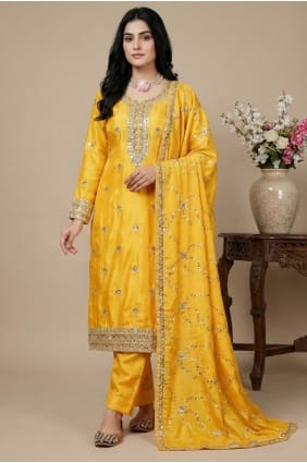 Salwar Kameez en soie avec fil jaune SK15631