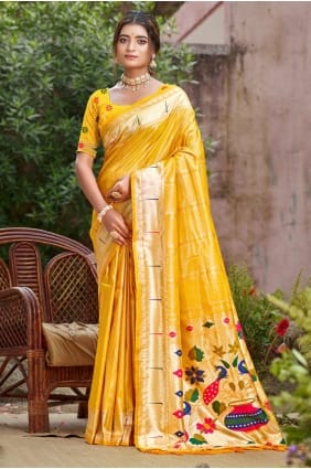 Sari en soie tissée jaune SR29422