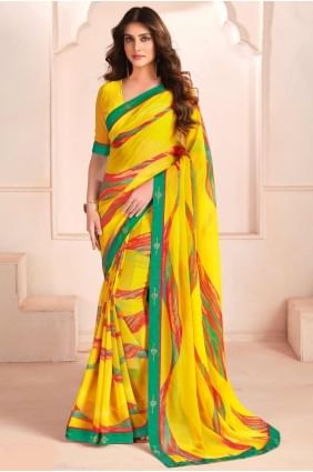 Sari jaune avec georgette imprimée SR28412