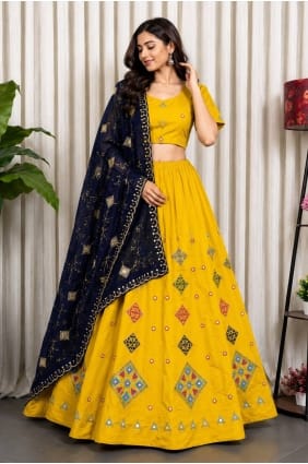Lehenga Choli jaune en soie avec sequins LC9141