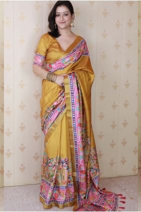 Tissage Saree en soie Tussar jaune SR28503
