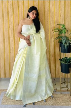 sari en lin tissé jaune SR28121