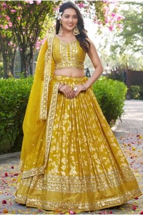 Lehenga Choli Jaune en Soie Designer avec Dupatta LC8535