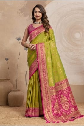 Sari en soie Banarasi verte avec Zari SR29647