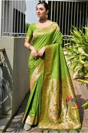Sari vert en soie Zari Banarasi SR29640