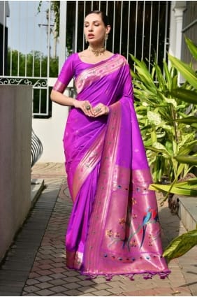 Sari en soie violet Zari Banarasi SR29642