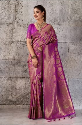 Sari en soie magenta avec zari SR30103