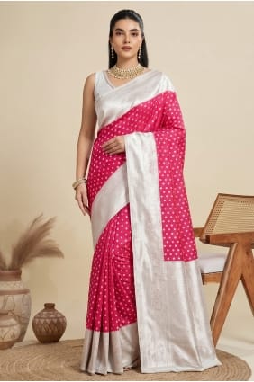 Sari rose avec soie brute Zari Banarasi SR30154