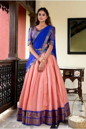 Zari Silk Party Lehenga Choli en pêche avec dupatta LC8298