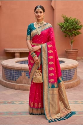 Sari en soie rose avec zari SR30128