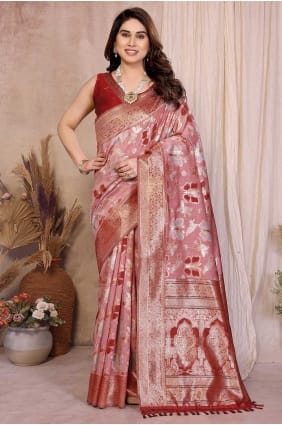 Sari multicolore en coton tissé avec des motifs zari. SR29715