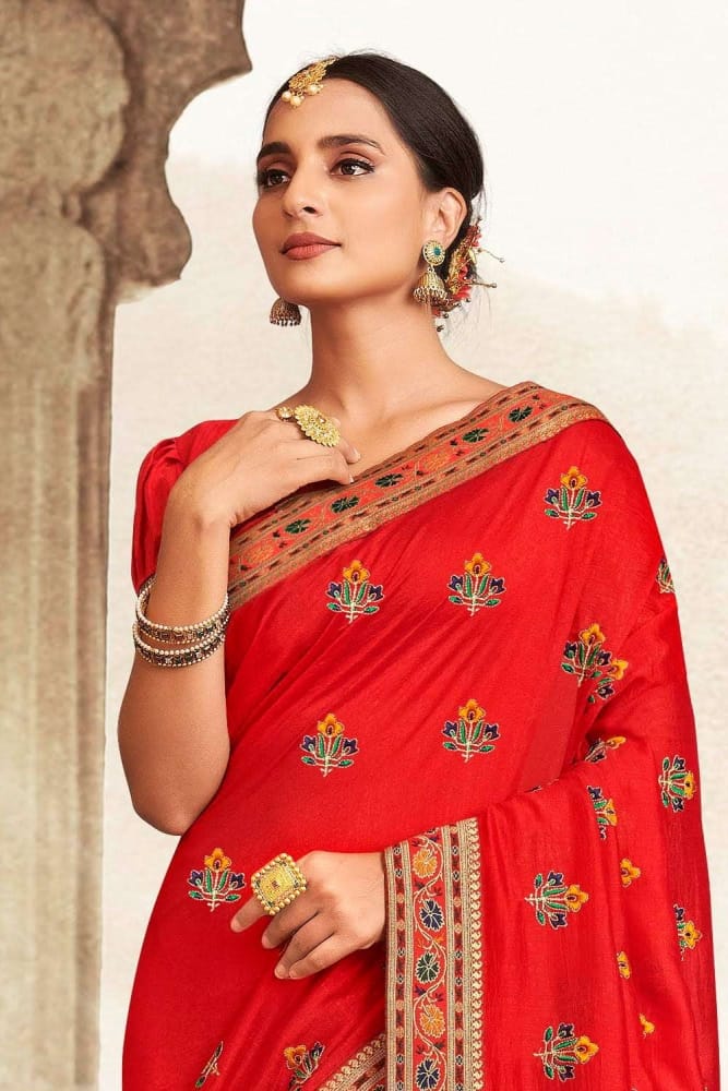 red south indian sari online, designer silk sari with silk blouse