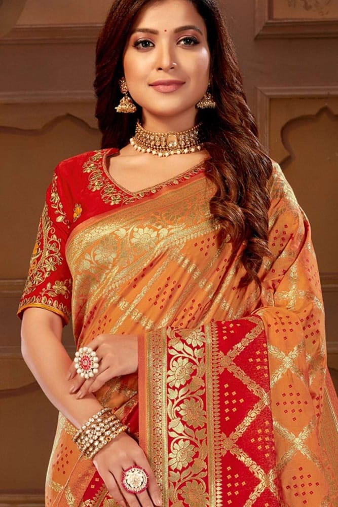 Tissu Saree / Lehnga Bollywood - Couleur Orange à Paillettes - Taille 12 - Occasion Très Bon état